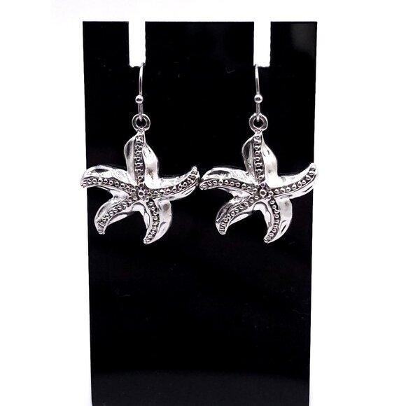 Unbranded Jewelry - Starfish Dangle Earrings With Silver-Tone Finish And Textured Details For Women